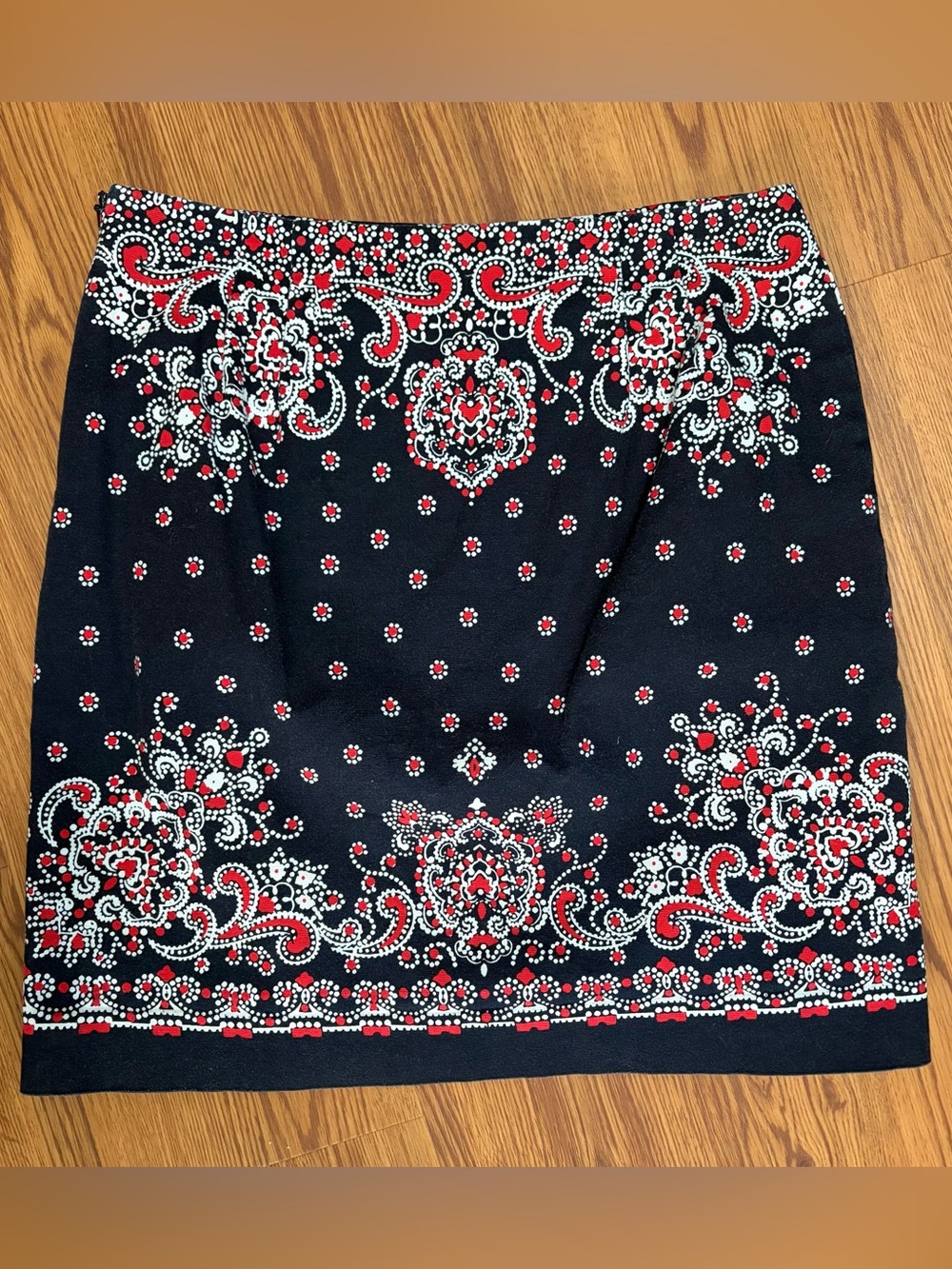 Talbots Navy Mini Skirt with Red & White Paisley Border
